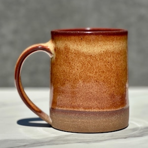 Hand Made Earthy Brown Amber Sunrise Shino Glaze Stoneware Mug
