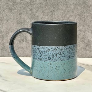 Handmade Mug, Black and Blue Large Ceramic Coffee Mug Stoneware, Coffee Mug Pottery