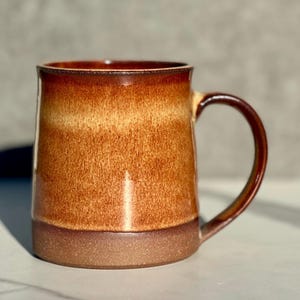 16oz Hand Made Earthy Brown Amber Sunrise Shino Glaze Stoneware Mug