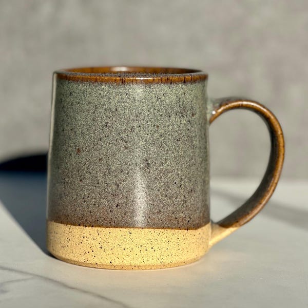 16oz Handmade Blue Green Coffee Mug, Large Ceramic Coffee Mug Stoneware