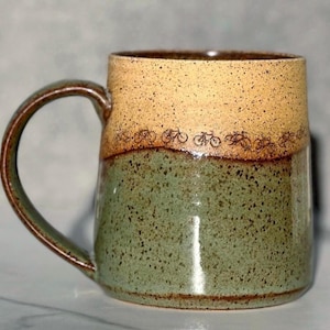 Bicycle Handmade Mug, Bicycle Ceramic Coffee Mug Stoneware, Bike Mug Pottery