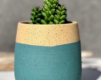 Green Handmade Ceramic Planter - Small Succulent Planter Earthy Planter, Pottery Stoneware