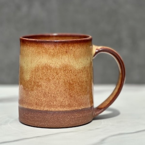 16oz Hand Made Earthy Brown Amber Sunrise Shino Glaze Stoneware Mug