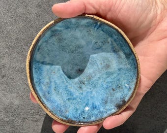Large Handmade Blue Ceramic Ring Dish: Organic Trinket Catch-All