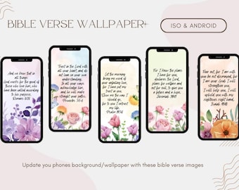 Fondo de pantalla con versículos bíblicos cristianos para iPhone y Android, alta resolución, descarga digital, floral (paquete de 5)