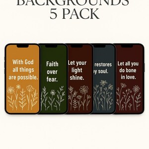 Christian Bible Verse Wallpaper | iPhone/Android | High Resolution | Bible Verse Wallpaper | Digital Download | Neutral Colors - 5 Pack