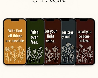 Christliche Bibel Vers Wallpaper | iPhone/Android | Hohe Auflösung | Bibel Vers Wallpaper | Digitaler Download | Neutrale Farben - 5er Pack