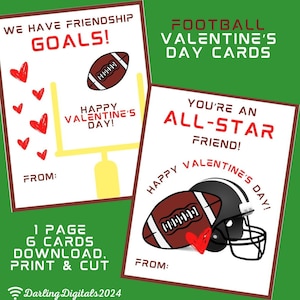 Fußball-Valentinstagskarten für Kinder | Fußballkarten zum Valentinstag | Ausdruckbare Valentinstagsbilder | Sofort Download