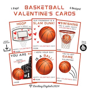 Basketball Valentinstag Karten für Kinder | Basketball Karten zum Valentinstag | Ausdruckbare Valentinstagsbilder | Sofort Download