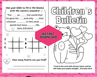 Church Bulletin for Kids | Worship Activity Sheets for Kids | Instant Download | Printable