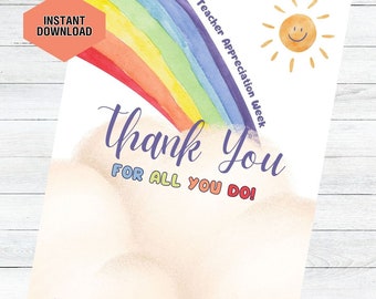 Rainbow Teacher Appreciation Gift Card Holders | Printable Instant Download | Thank You Gift for Teachers