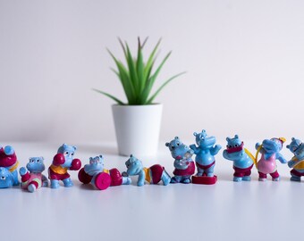 Vintage Kinder Surprise Happy Hippos, 1990 Gymnast Figurines, Ferrero Kinder Egg Collectible Set, Retro Hippo Toys (WITHOUT GLASSES!)