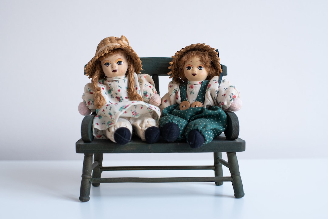 Vintage Porcelain Dolls With Hand-painted Faces on Wood Bench - Etsy