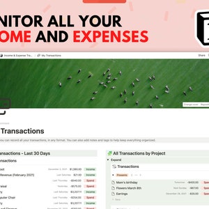 Income & Expense Tracker | Notion Template Budget Planner - Digital ...