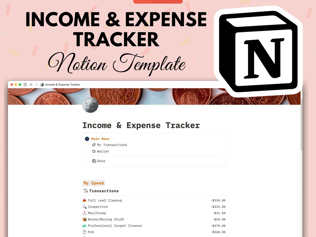Income & Expense Tracker | Notion Template Budget Planner - Digital ...