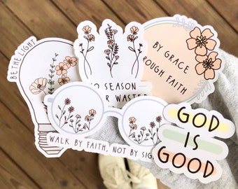 Bible Verse Inspired Dainty Peach Blossoms Floral Sticker Pack - Faith, Christian, God, Bible Study Laptop, Waterbottle, Journal Sticker