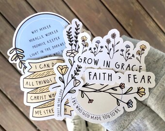 Bible Verse Inspired Yellow & Blue Blossoms Floral Sticker Pack - Faith, Christian, God, Bible Study Laptop, Waterbottle, Journal Sticker