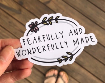 Fearfully and Wonderfully Made Psalm 139:14 Floral Sticker - Faith, Christian, God, Bible | Laptop, Waterbottle,  Journal, Decal Sticker