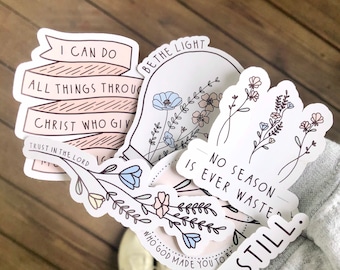 Bible Verse Inspired Pink & Blue Blossoms Floral Sticker Pack - Faith, Christian, God, Bible Study Laptop, Waterbottle, Journal Sticker