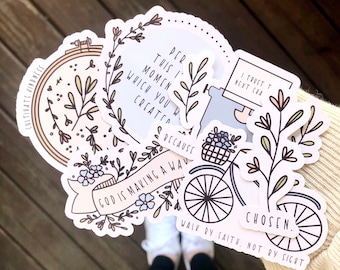 Bible Verse Inspired Rustic Blossoms Floral Sticker Pack - Faith, Christian, God, Bible Study Laptop, Waterbottle, Journal Sticker