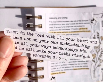 Trust in the Lord Proverbs 3:5-6 Typewriter Font Sticker - Faith, Christian, God, Bible, Bible Study | Laptop, Waterbottle, Journal Sticker