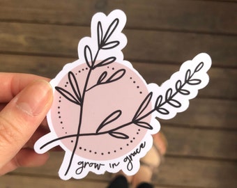 Grow in Grace 2 Peter 3:18 Sketched Floral Sticker - Faith, Christian, God, Bible | Laptop, Waterbottle Sticker