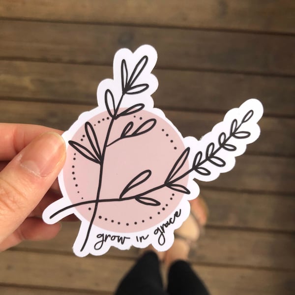 Grow in Grace 2 Peter 3:18 Sketched Floral Sticker - Faith, Christian, God, Bible | Laptop, Waterbottle Sticker
