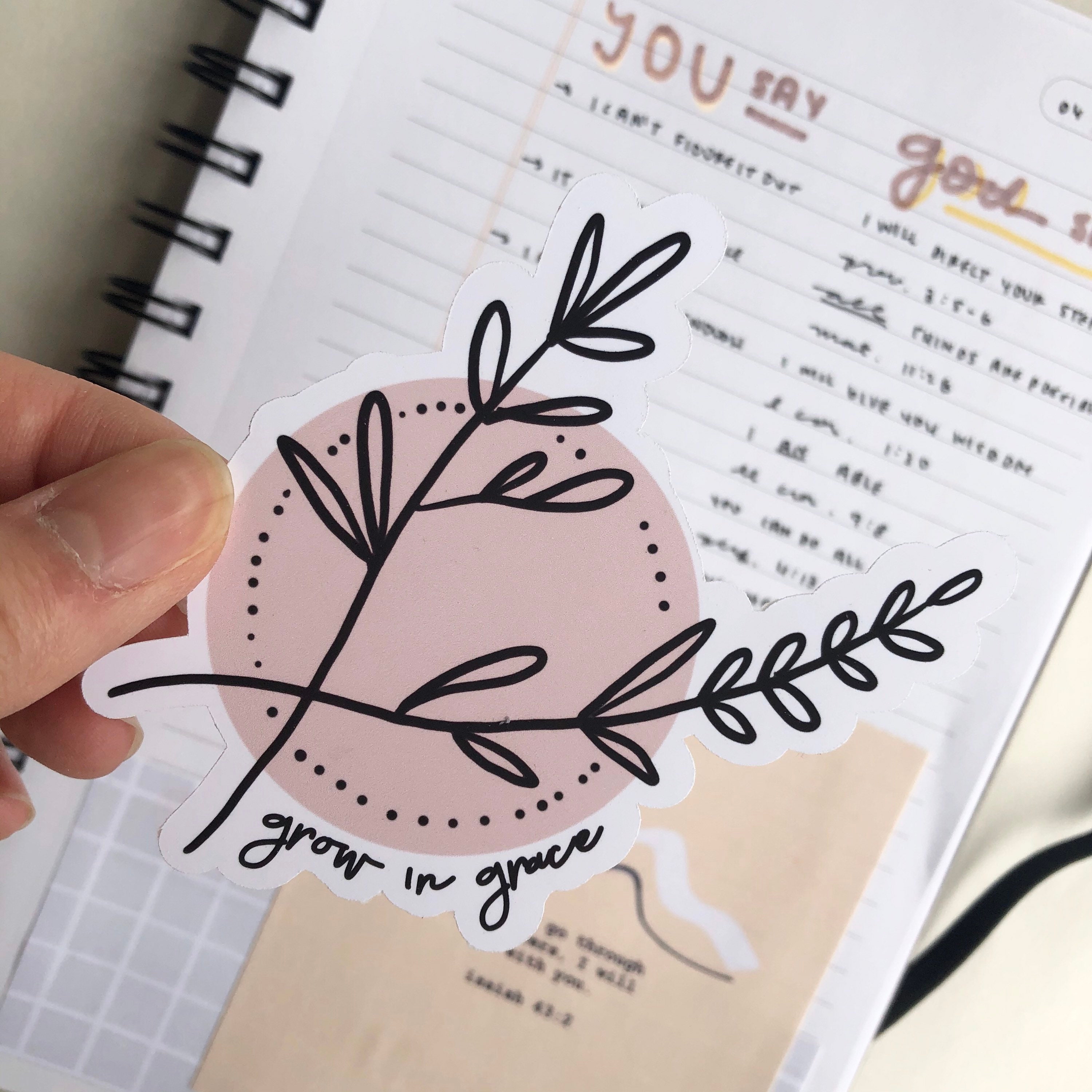 Grow in Grace 2 Peter 3:18 Sketched Floral Sticker - Faith, Christian ...
