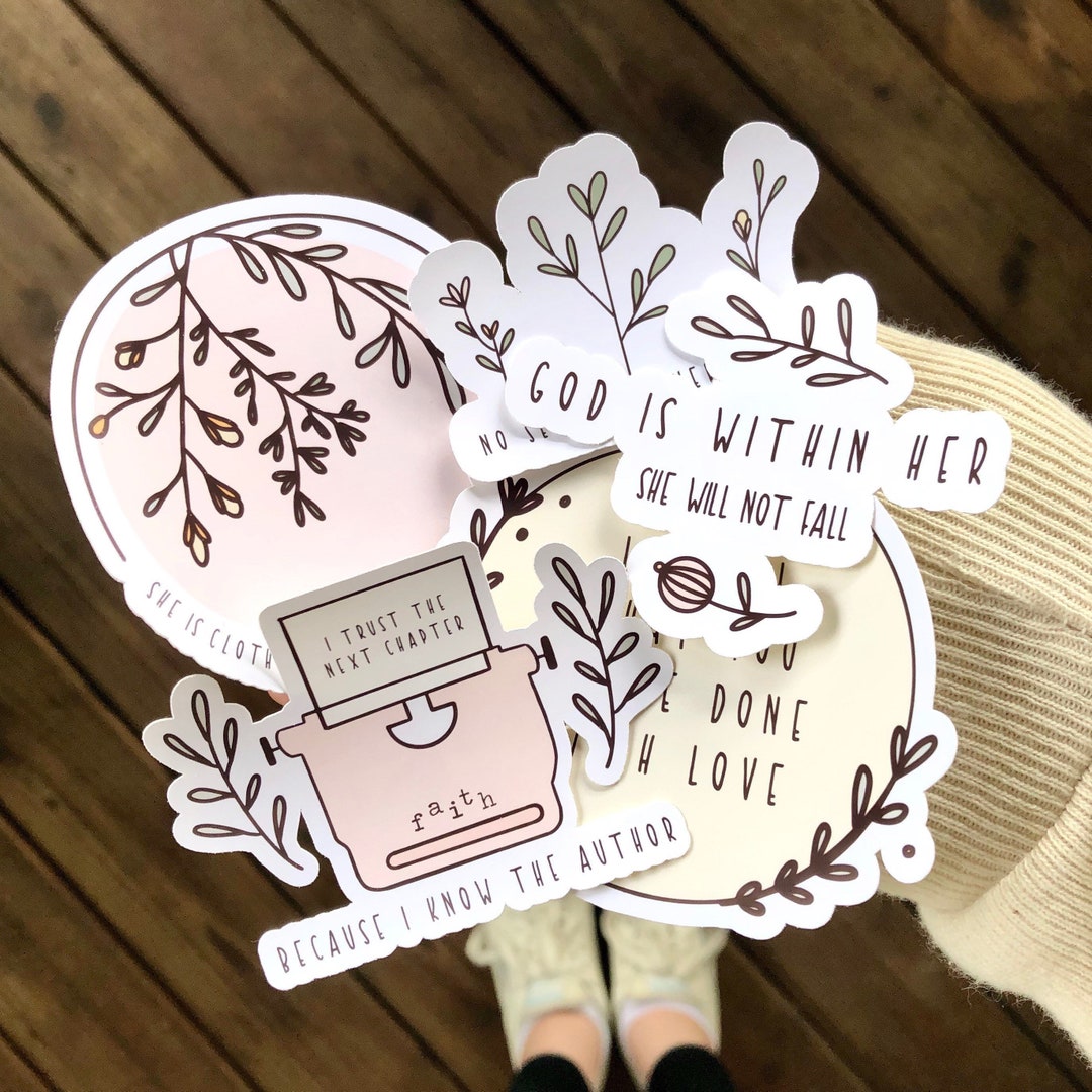 Bible Verse Inspired Peachy Floral Sketches Sticker Pack - Faith ...