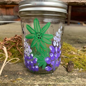 Lupine Mason Jars, Hand-Painted, Functional Art, Pint Glass, Personalized Gifts, Floral, Wildflowers