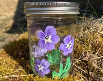 Wild Geranium Mason Jars, Hand-Painted, Functional Art, Pint Glass, Personalized Gifts, Floral