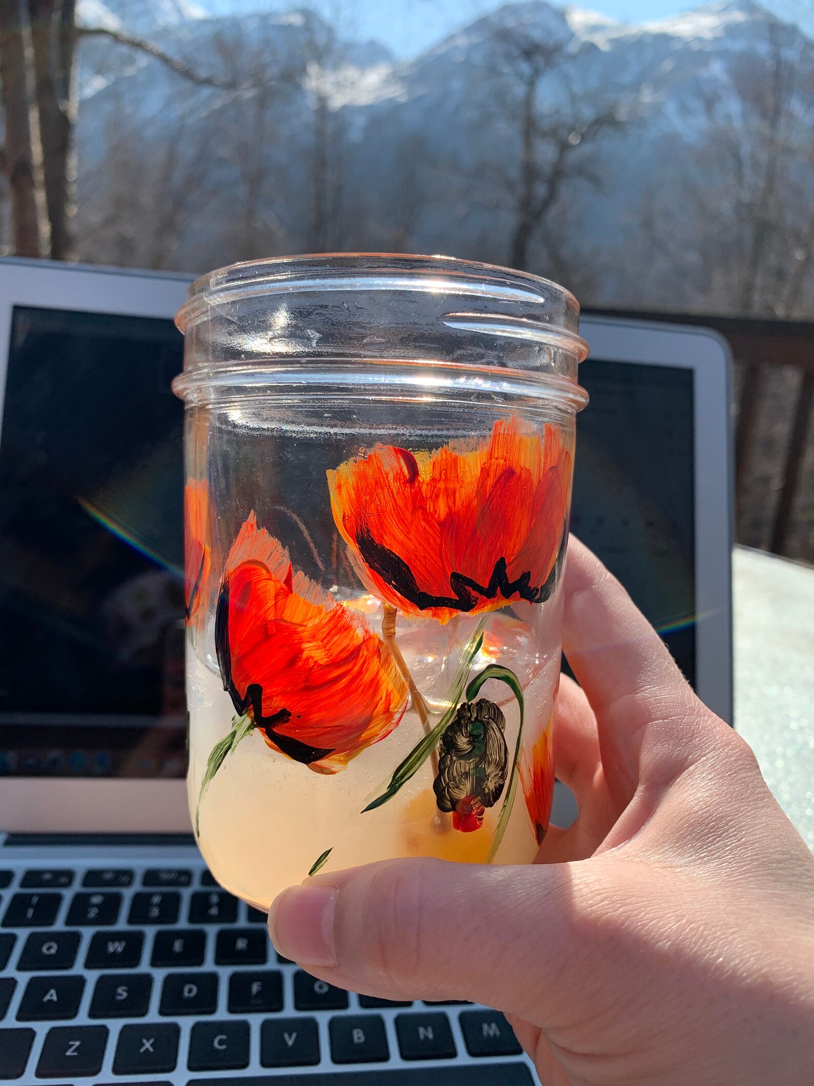 Poppy Mason Jars Handpainted Functional Art Pint Glass Etsy