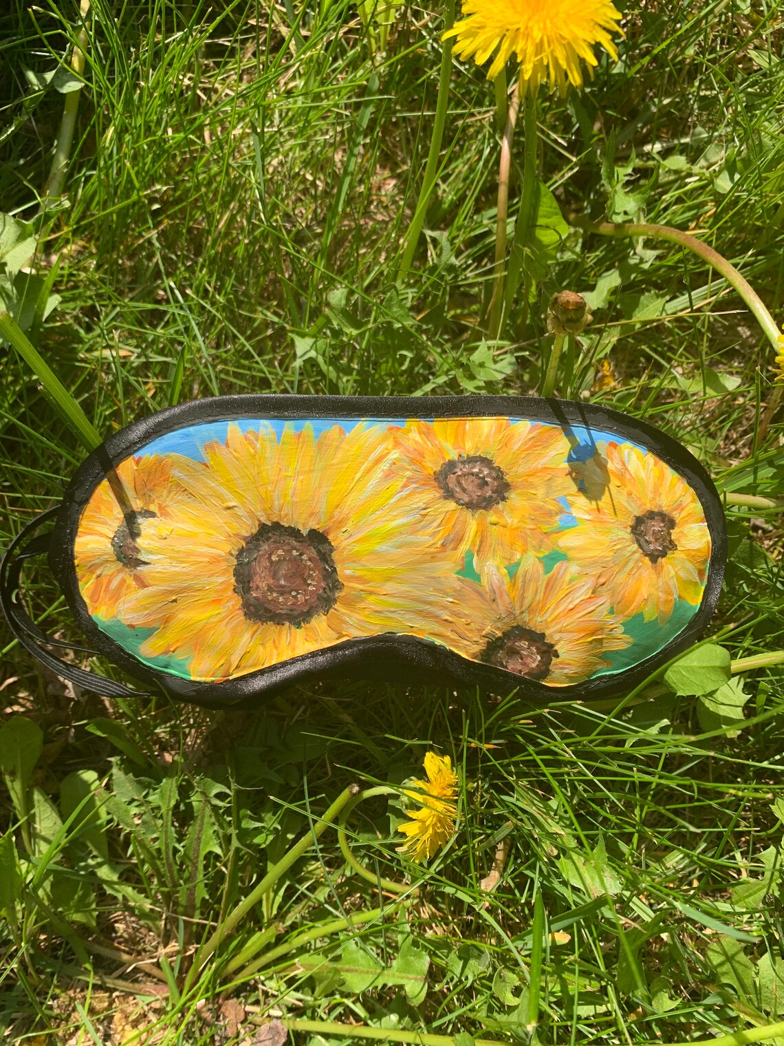 Sunflower Eye Mask, Meditation Mask, Sleep Mask, Handpainted