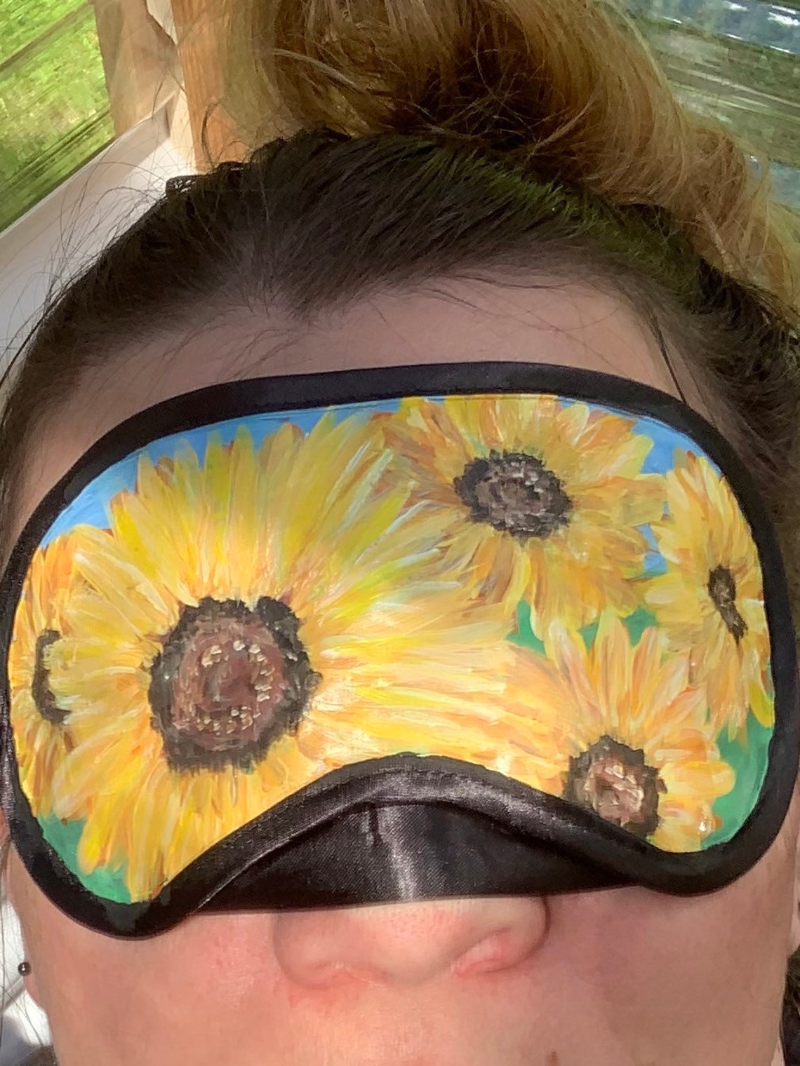 Sunflower Eye Mask, Meditation Mask, Sleep Mask, Handpainted