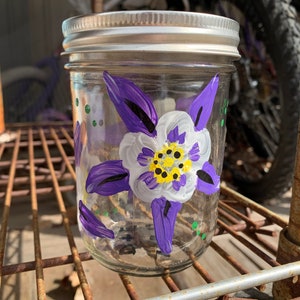 Columbine Mason Jars, Hand-Painted, Functional Art, Pint Glass, Personalized Gifts, Floral, Wildflowers