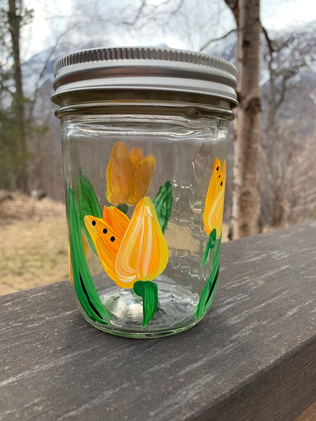 Tulip Mason Jars, Handpainted, Functional Art, Pint Glass