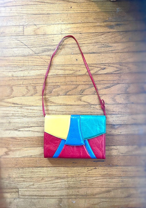 80s primary color block shoulder crossbody bag