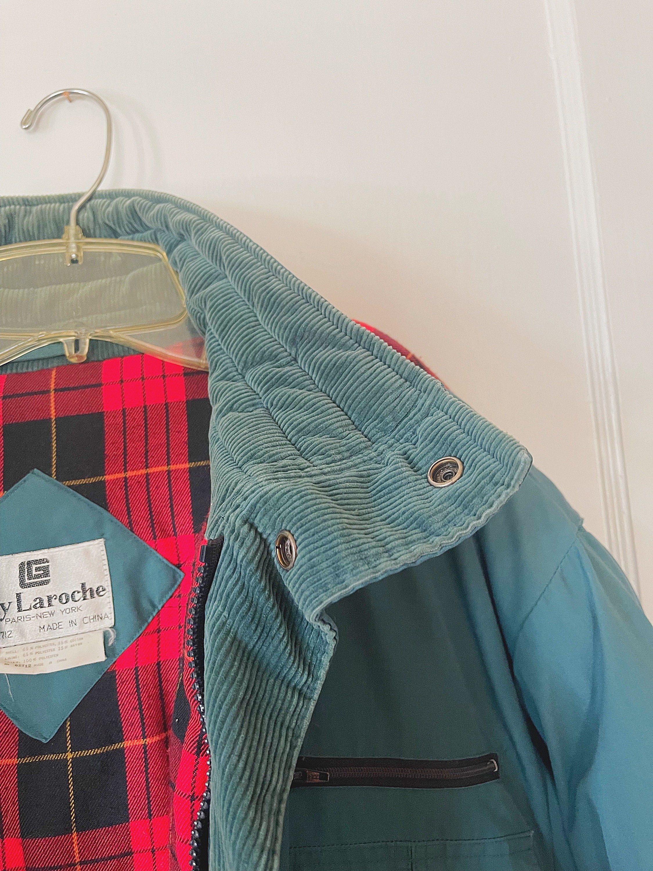 Vintage 80s Guy Laroche Teal Puffer Utility Jacket With Red Plaid 