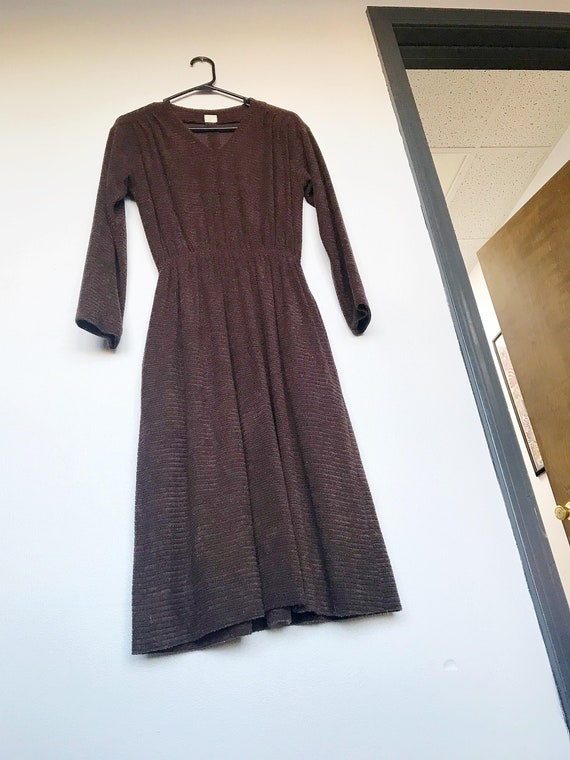 Vintage 1970s Brown Terrycloth Dress Long Sleeve A