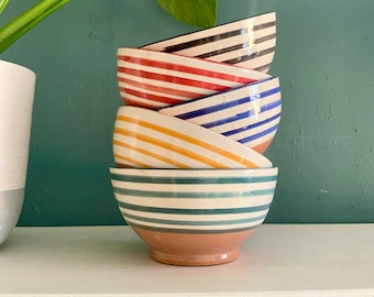 Striped Ceramic Bowl with Terracotta 100% Handmade in Morocco