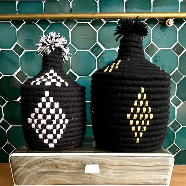 ZWARTE minimalistische Berber Boho opbergmand 100% handgemaakt origineel uit Marokko