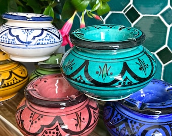 MEDIUM Boho Keramik handbemalter Sturm Aschenbecher handmade in Marokko 100% original Handarbeit