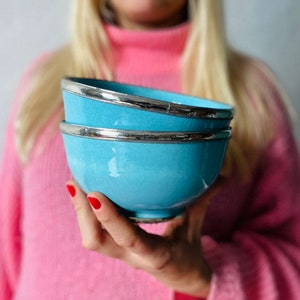 Die Perfekte Suppe Müsli Schüssel Keramik Schüssel mit Silber Futter 100% Original Handmade in Marokko Bild 2