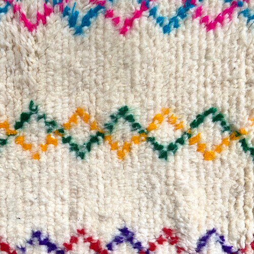 SMALL Berber Rug Wool Carpet shops with Neon ZigZag 100% Handmade Original from Morocco