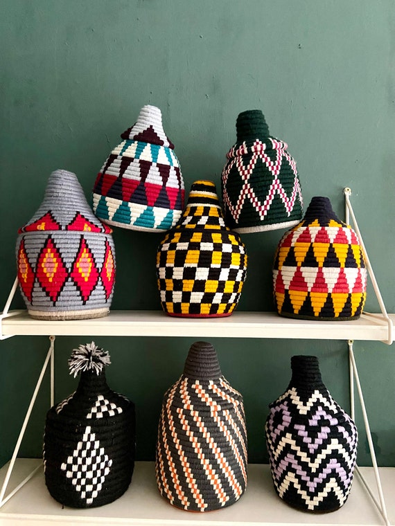 Small Colourful Berber Boho Storage Basket 100% Handmade Original from Morocco