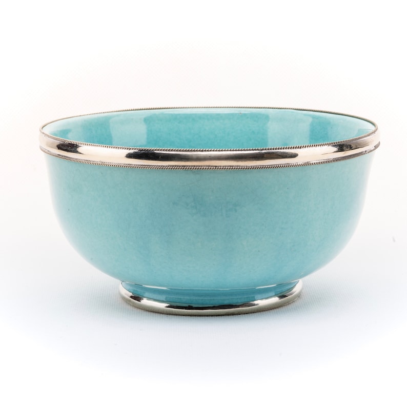 Die Perfekte Suppe Müsli Schüssel Keramik Schüssel mit Silber Futter 100% Original Handmade in Marokko pastel blue