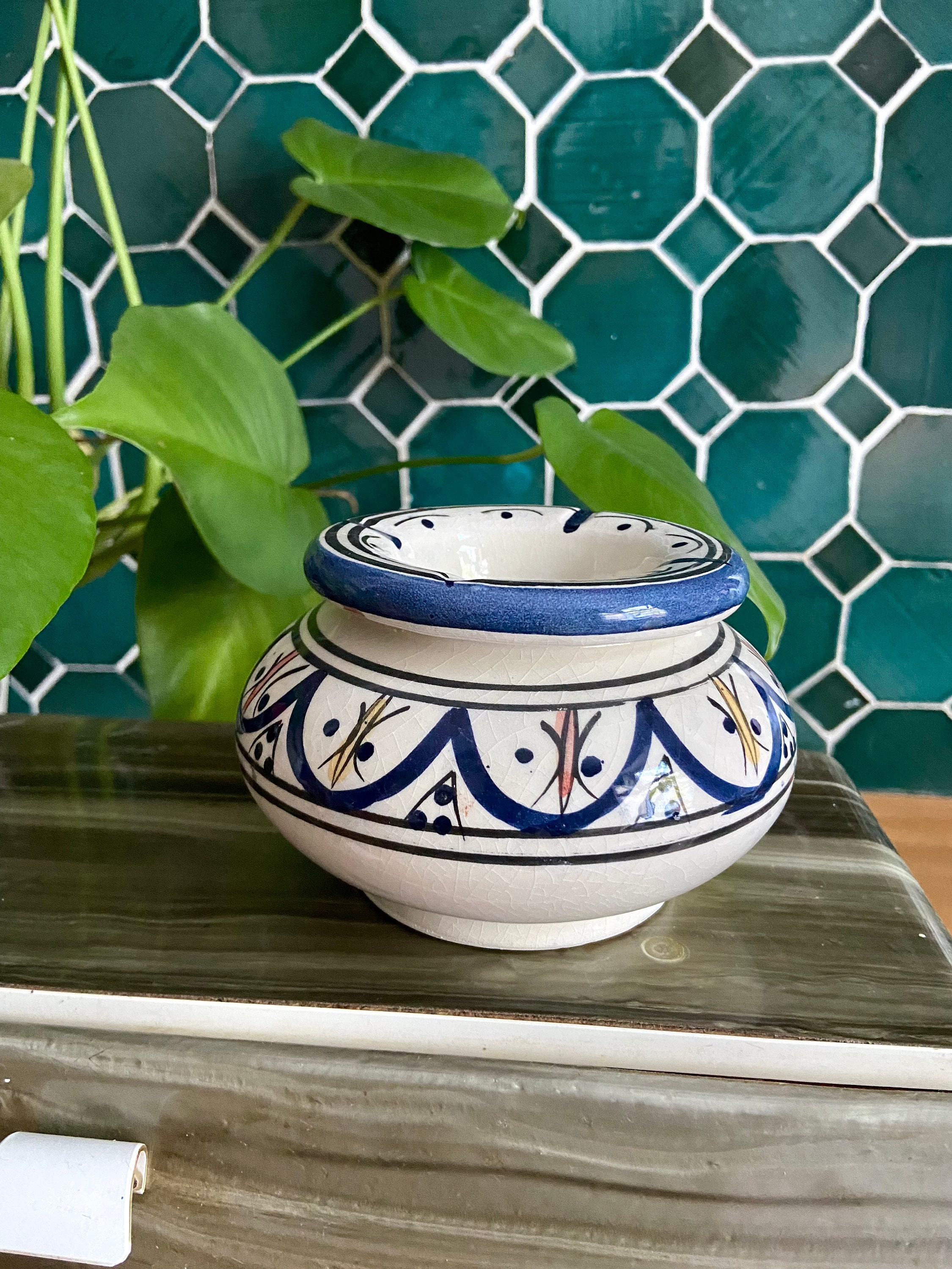 Keramik-Aschenbecher + Deckel, winddicht, Zigarettenaschenbecher, drinnen /  draußen am besten verwenden