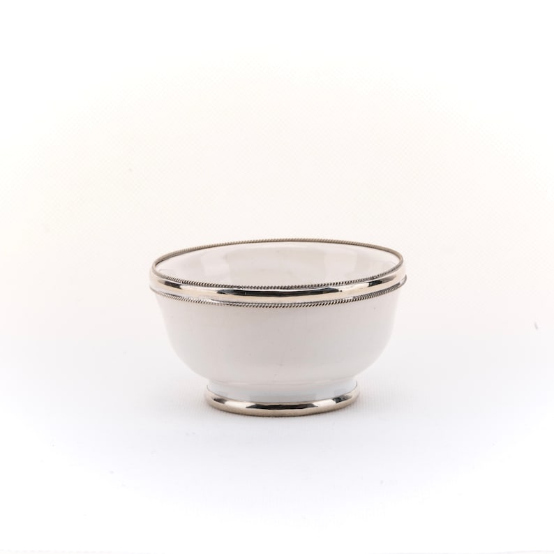 MINI Ceramic Bowl with Silver Lining Handmade in Morocco Perfect for Snacks Tapas Dips white