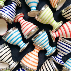 Perfect Easter Striped Ceramic Egg Cups with a Silver Lining 100% Handmade Originals Made in Morocco