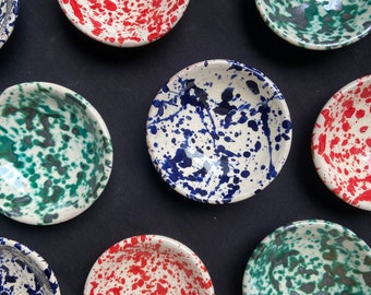 NEU! Winziger gesprenkelter Keramikteller – Pinchschale – Schmuckschale – mit Spritzern, perfekt für Snacks, Tapas, Saucen – 100 % handgefertigt in Marokko